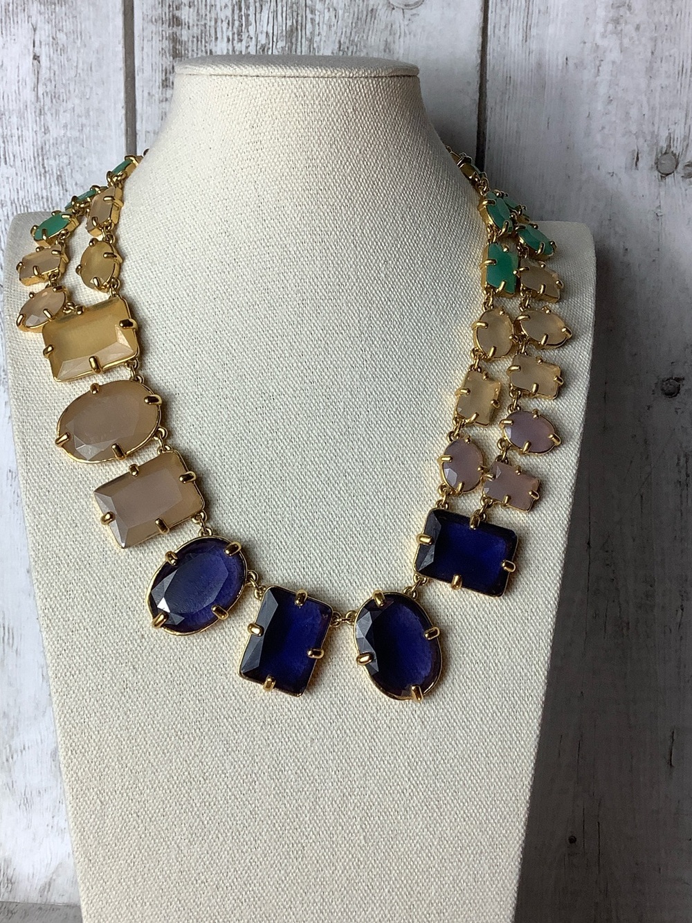 Gold-Tone Multi-Stone Statement Necklace - Blue, Cream & Green